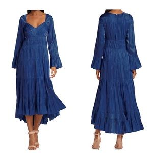 Cinq a Sept Nina Tiered Satin MIidi Dress Eclipse